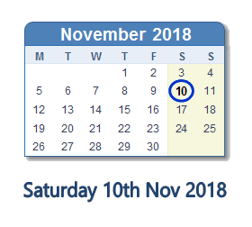 10 November 2018 calendar