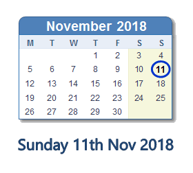 11 November 2018 calendar