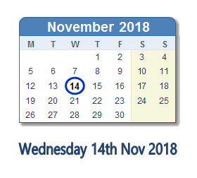 14 November 2018 calendar