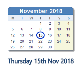 15 November 2018 calendar