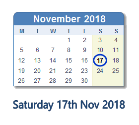 17 November 2018 calendar