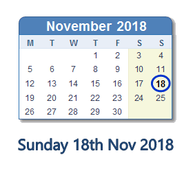 18 November 2018 calendar