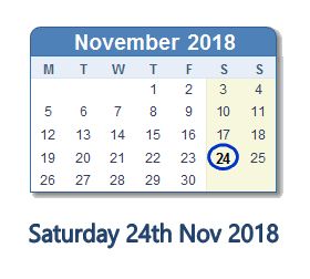 24 November 2018 calendar