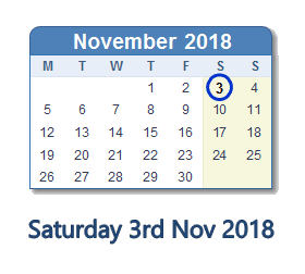3 November 2018 calendar