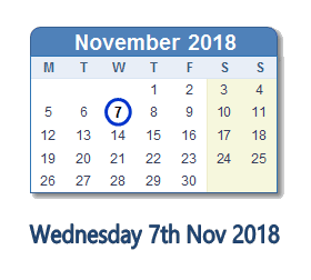 7 November 2018 calendar