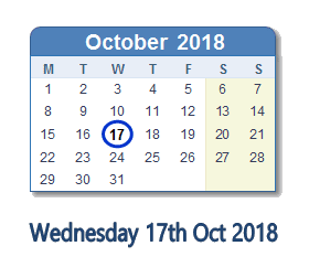 17 October 2018 calendar