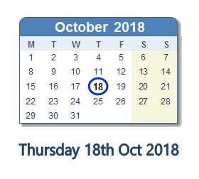 18 October 2018 calendar