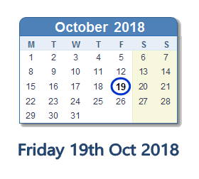 19 October 2018 calendar