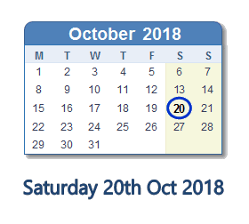 20 October 2018 calendar
