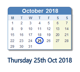 25 October 2018 calendar