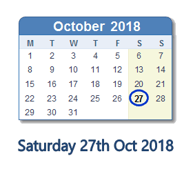 27 October 2018 calendar