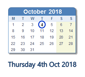 4 October 2018 calendar