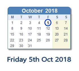 5 October 2018 calendar