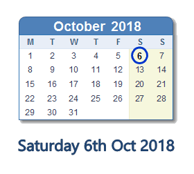 6 October 2018 calendar
