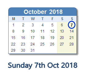 7 October 2018 calendar