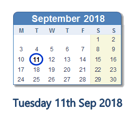 11 September 2018 calendar