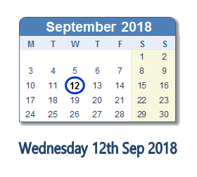 12 September 2018 calendar