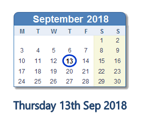 13 September 2018 calendar