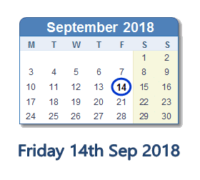 14 September 2018 calendar