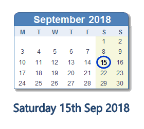15 September 2018 calendar
