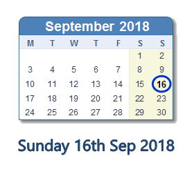 16 September 2018 calendar