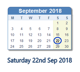 22 September 2018 calendar