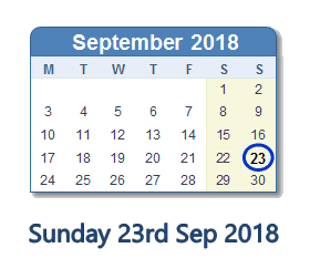 23 September 2018 calendar