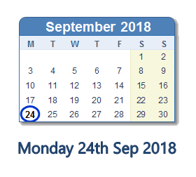 24 September 2018 calendar