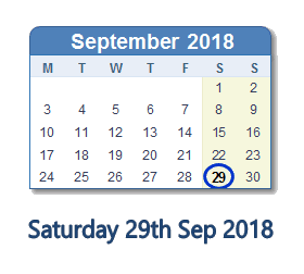 29 September 2018 calendar