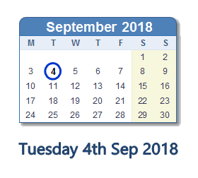4 September 2018 calendar