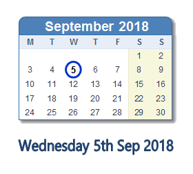 5 September 2018 calendar
