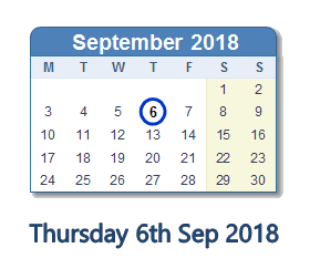 6 September 2018 calendar