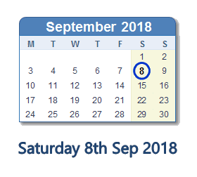 8 September 2018 calendar