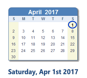 April 1, 2017 calendar