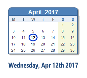 April 12, 2017 calendar
