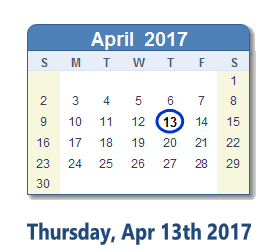 April 13, 2017 calendar