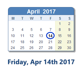 April 14, 2017 calendar