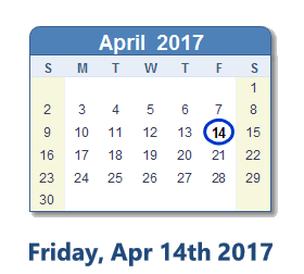 April 14, 2017 calendar