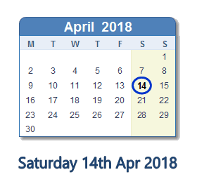 April 14, 2018 calendar