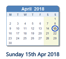 April 15, 2018 calendar