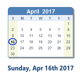 April 16, 2017 calendar