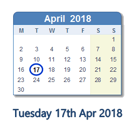 April 17, 2018 calendar