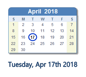 April 17, 2018 calendar