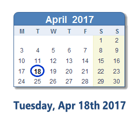 April 18, 2017 calendar