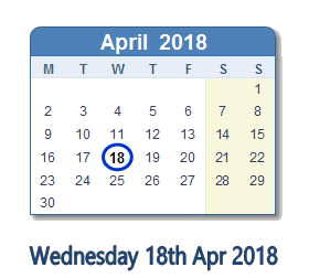 April 18, 2018 calendar