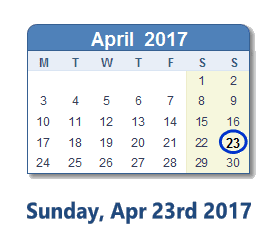 April 23, 2017 calendar