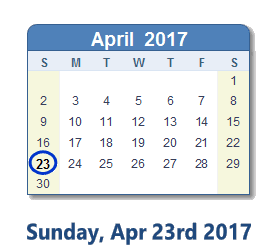 April 23, 2017 calendar