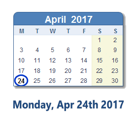 April 24, 2017 calendar