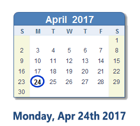 April 24, 2017 calendar
