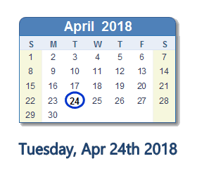 April 24, 2018 calendar
